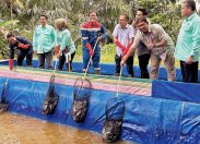 PT Pertamina Hulu Rokan menyerahkan bantuan alat budidaya dan pengelolaan ikan kepada kelompok binaan di Kompleks Taman Mitra Bukit Timah